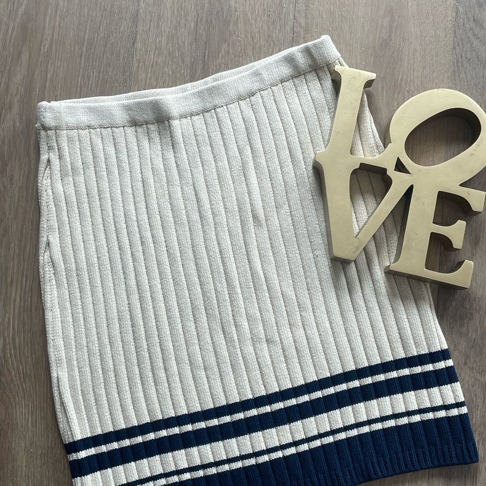 Tory Burch Cream and Navy Ribbed Sweater Pencil Skirt